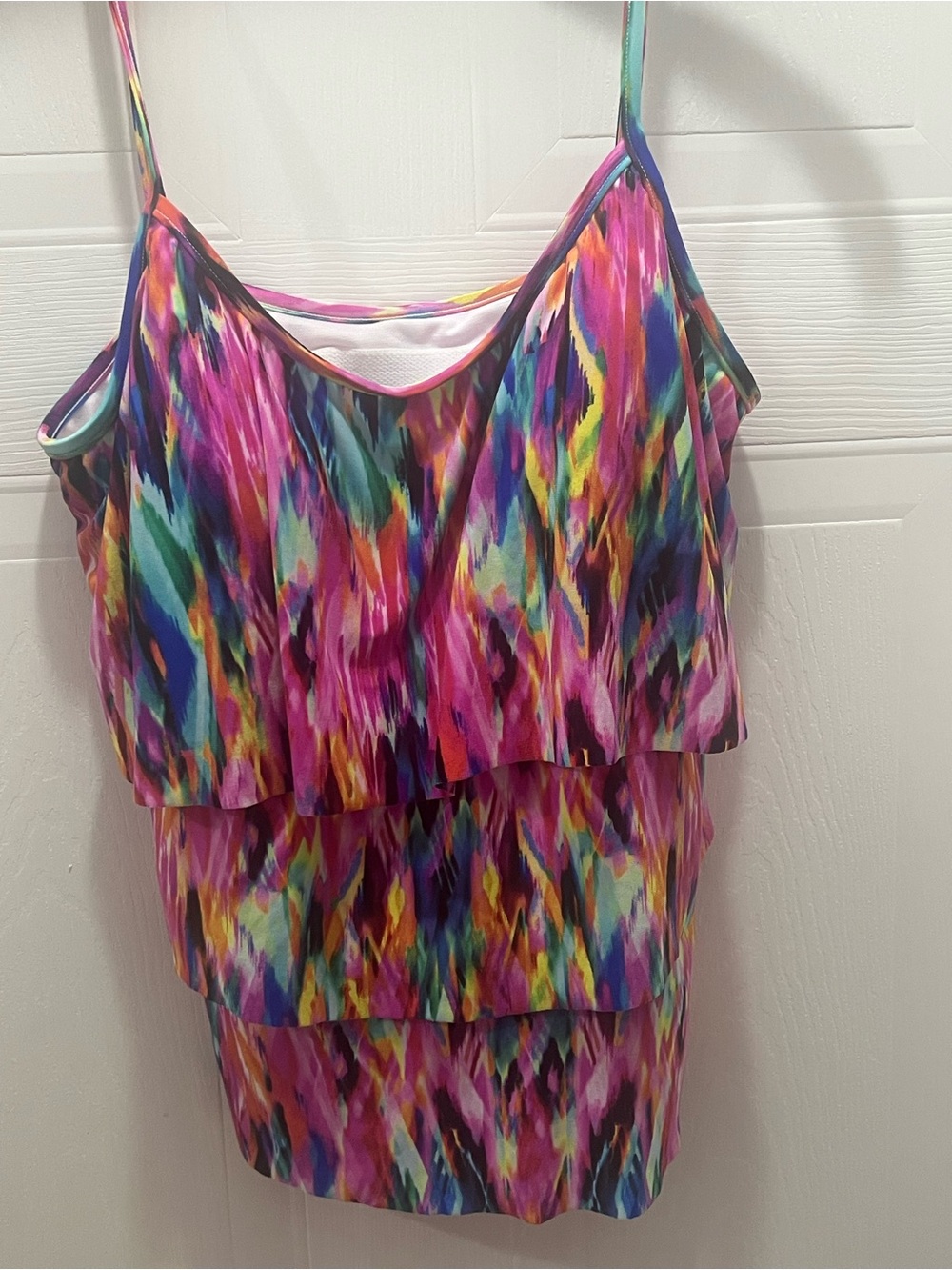 Women’s Multicolor Tiered Tankini Top (only) - Vibrant Pink Pattern Size 14